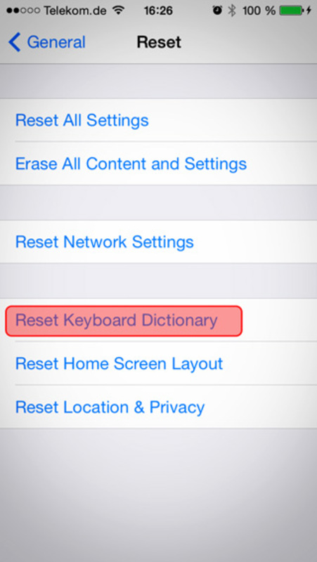 iPhone Dictionary reset